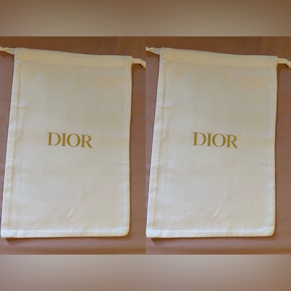 Dior Cream Drawstring Dust Bag with Gold Logo